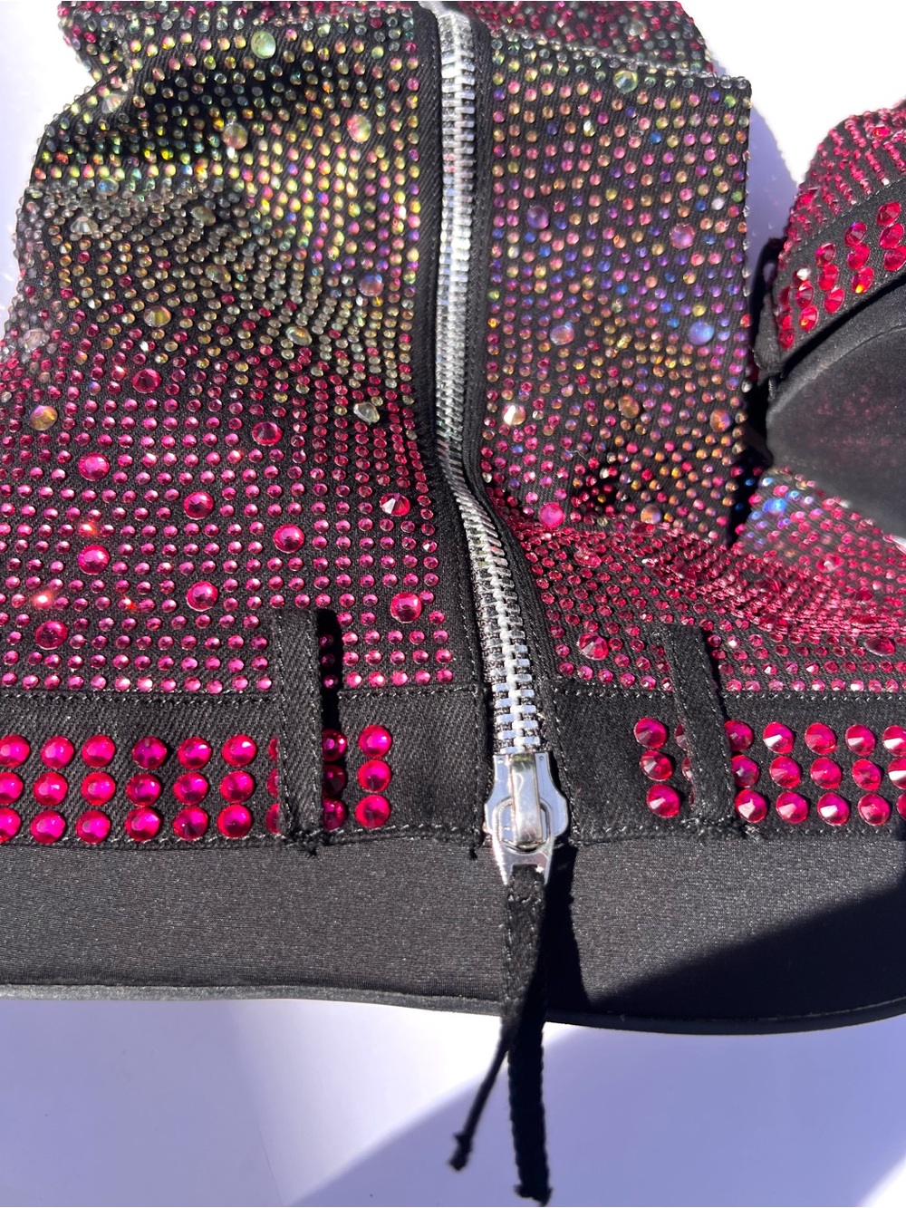 Rainbow Rave Boots Black Denim w/ Zipper. 5” Platform Wedge Ombre Rhinestones - Picture 11 of 17
